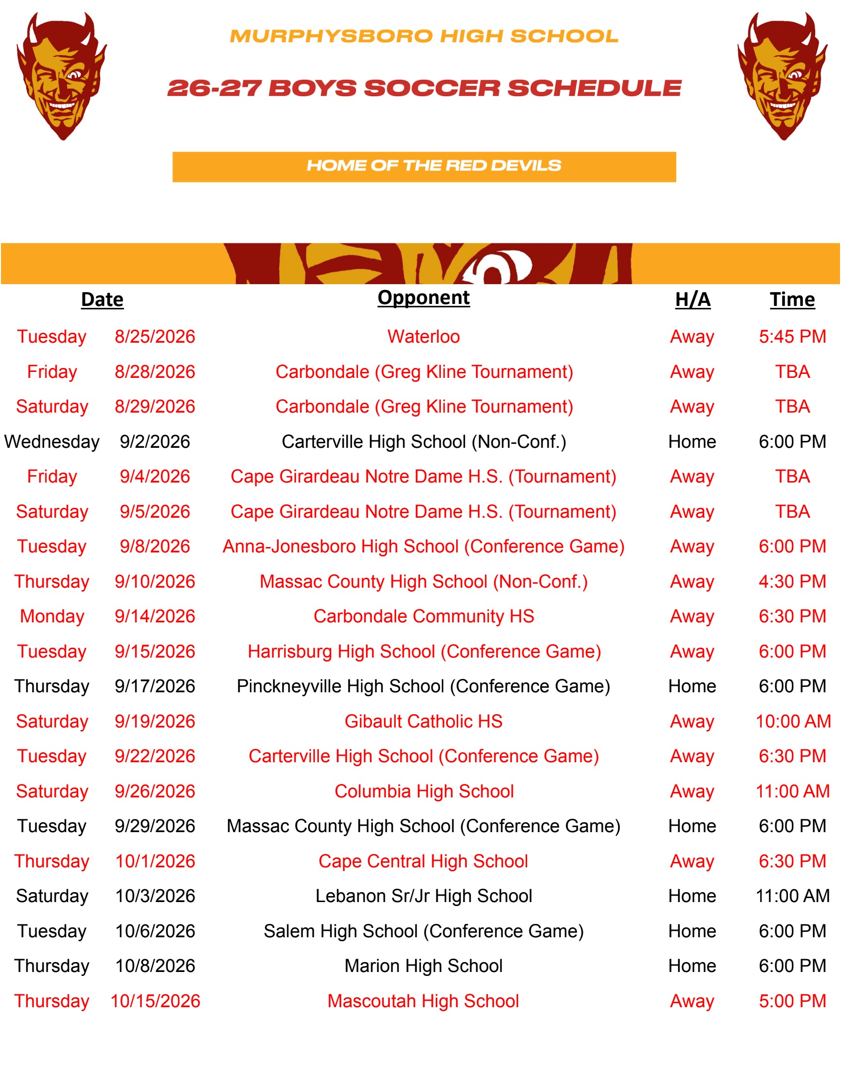 2026-27 Boys Soccer Schedule